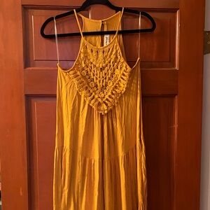 Yellow Maxi Sleeveless Dress with Crochet Neckline